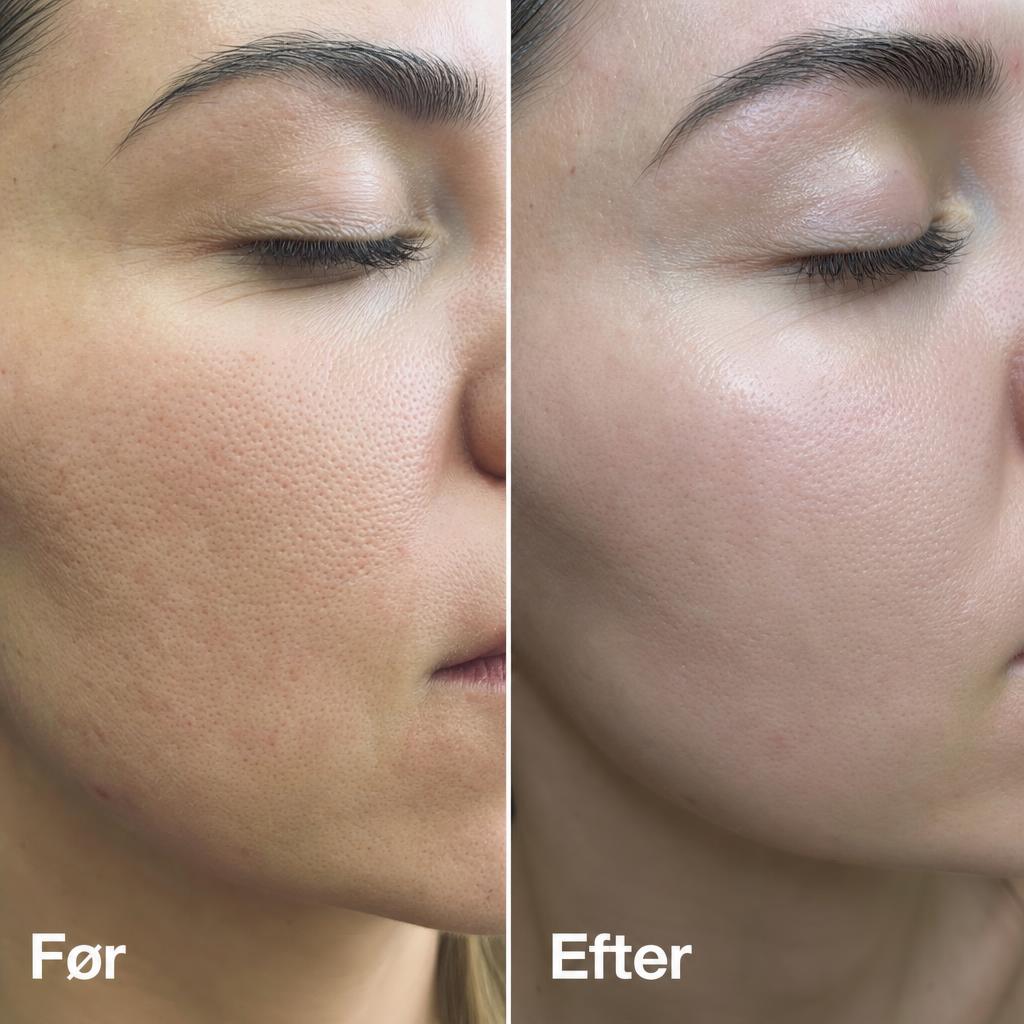 Før og efter microneedling: Mindre synlige porer, finere hud